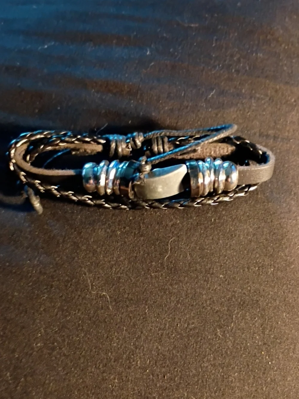 Black Braided Leather Beaded Bracelet